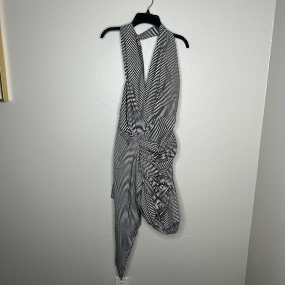 House of CB Black & White Checkered Draped Mini Halter Dress - Picture 2 of 6